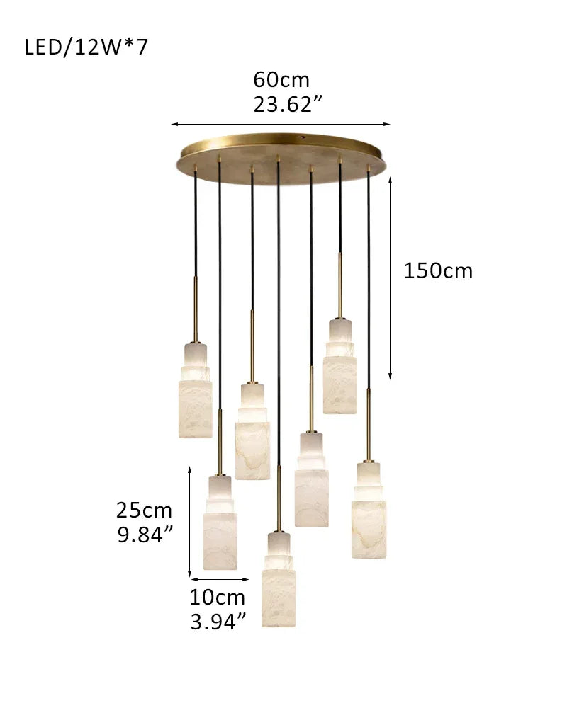 Antique aged Copper Long Hanging Cord Alabaster Pendant Lights over dining table 7-light-D10*H25CM D4"*H10"-Dome Brass + White Vintage Simple Hanging Lamp