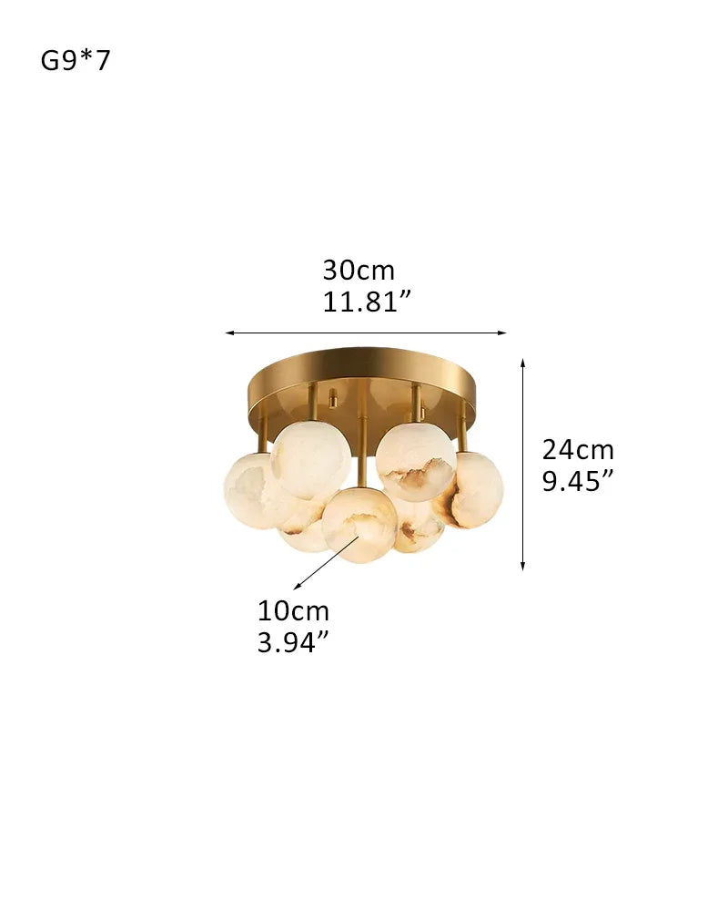 7/13/19-Light Soft Brass and Faux Alabaster Semi Flush Mount with Etched Opal Marble Shades 7-light-D10CM D4" Brass + White Flush Mounted Ceiling Lamp