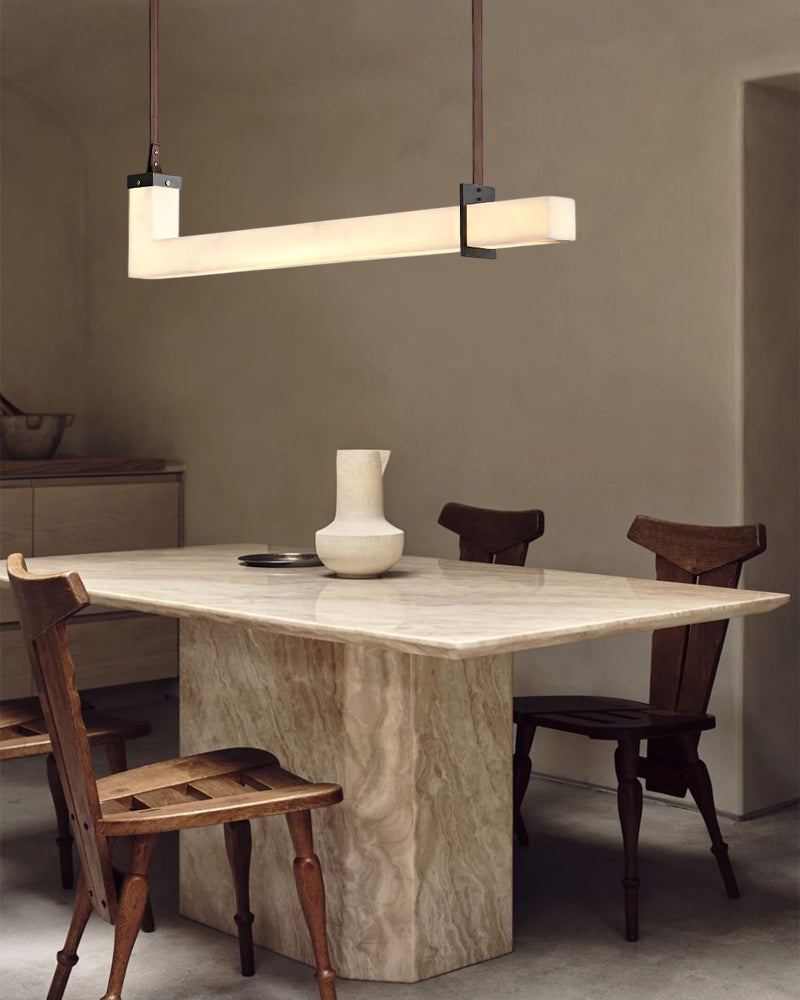 Brown Leather Rectangle Shade Bronze Fitting Pendant Light