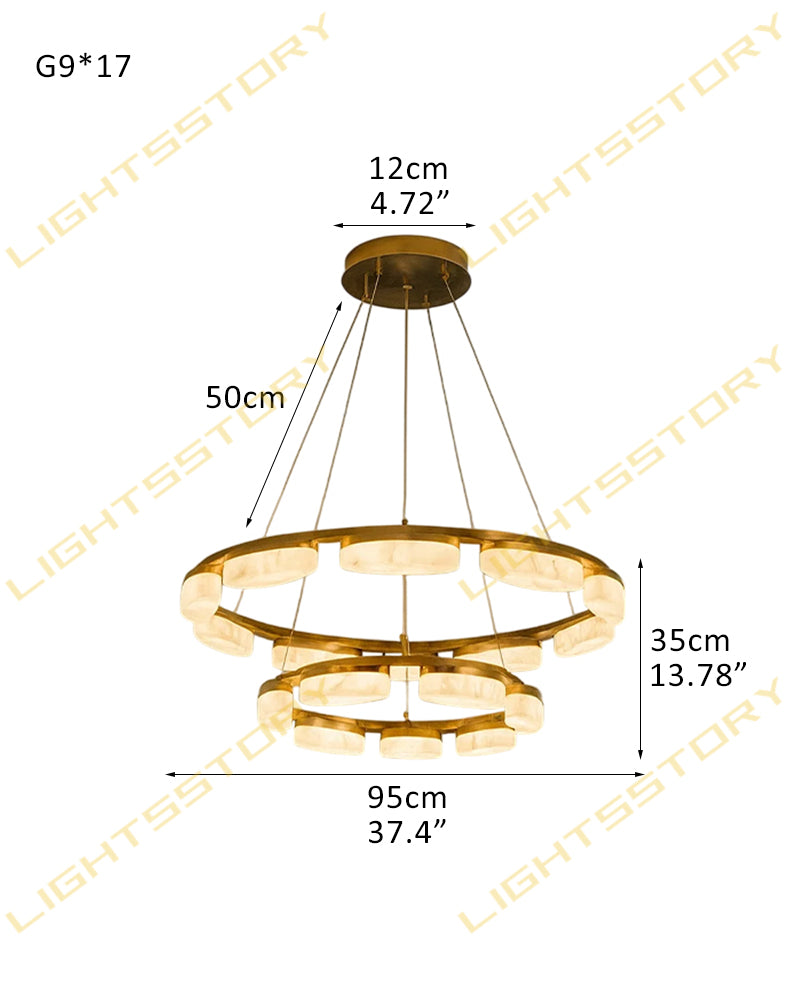 Alabaster Concentric Ring Disc Swirl Circular Pendant Light - Natural Spanish Alabaster, Lux Brass Trim - Kitchens, Dining & Living Rooms
