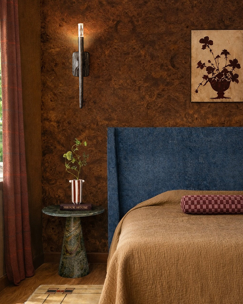 K9 Crystal Candle Wall Sconce - Matte Candle-Stem, Lux Copper Trim - Bedrooms, Hallways & Bathrooms