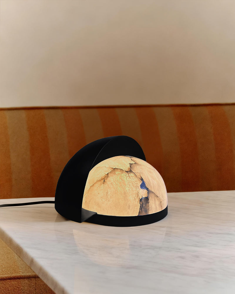 Eclipse Alabaster Sphere Table Lamp with Matte Black/Brass Shroud Modern Table lamp