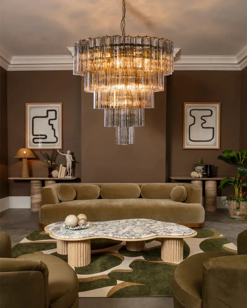 Luxury Tiered Smoked Glass Tube Murano Chandelier in Chrome Frame American chandelier