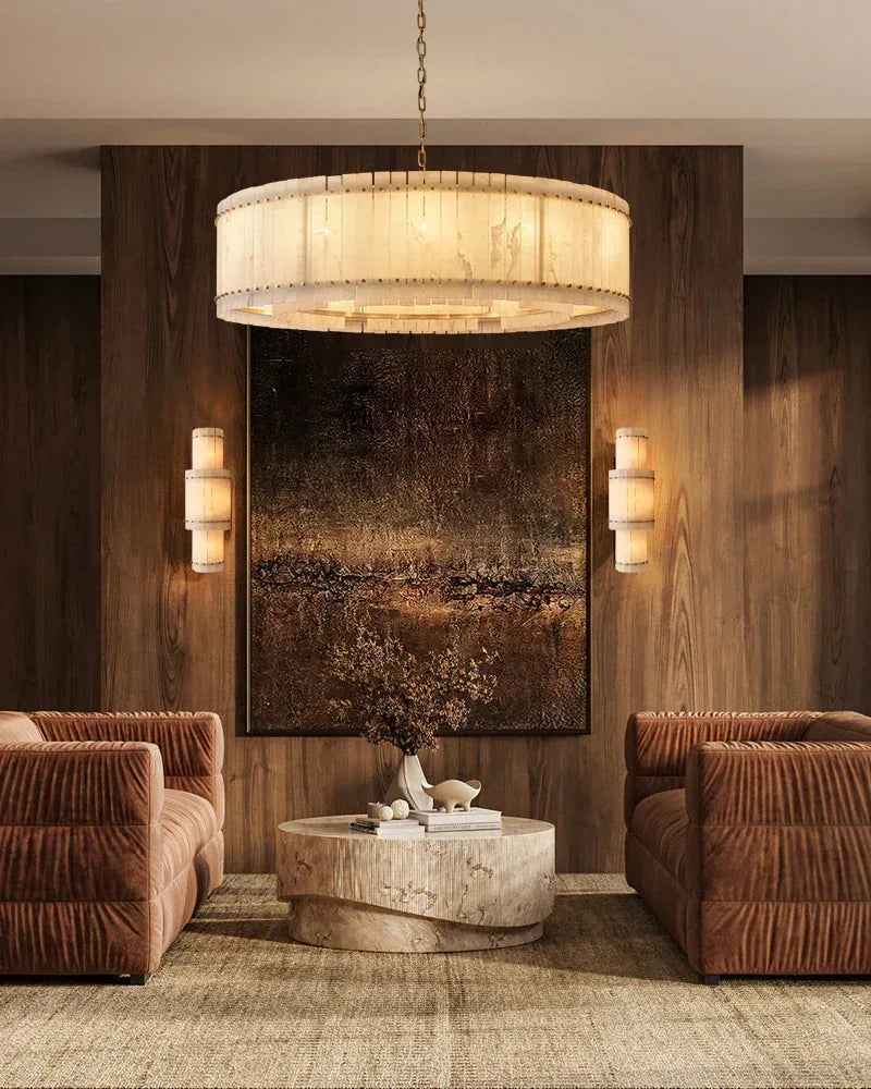 San Marco Alabaster Linear Drum Chandelier. Luxury Dining Lighting American Vintage chandelier lamp