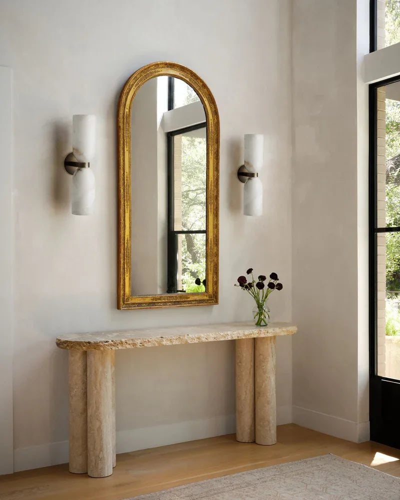 Double 2 lights Alabaster Tandem Wall Lamp in Unique Brass/Black Metal Framework Modern Art Design Wall Lamp