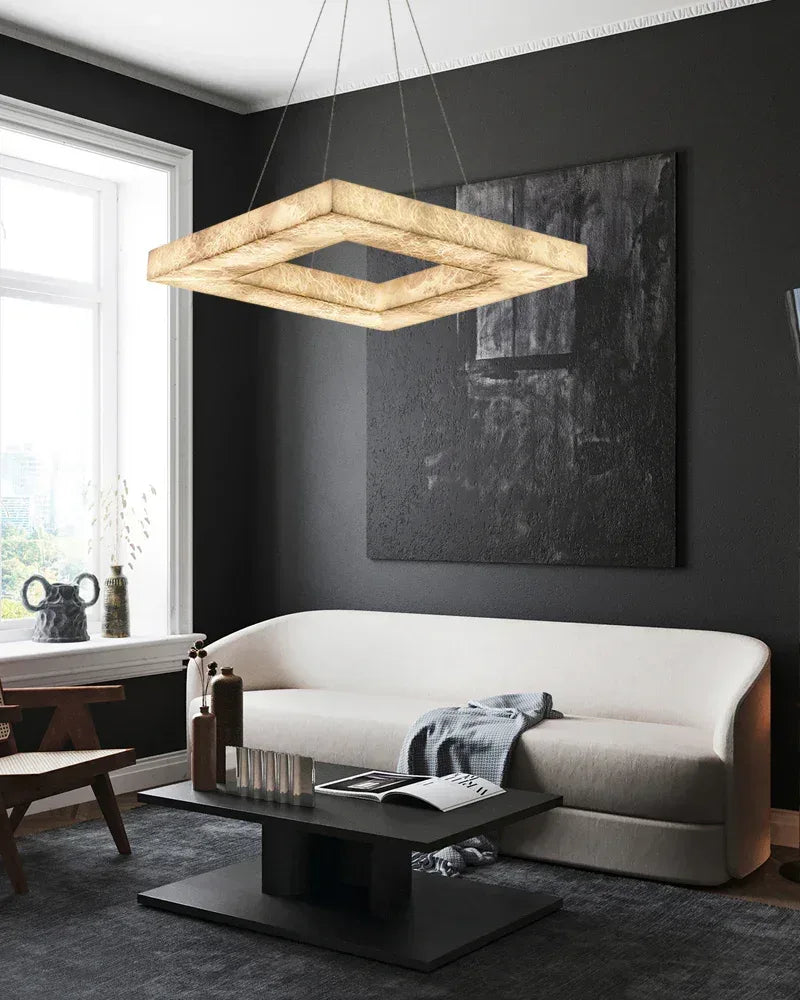 Medium Large LED Dimmable Square Alabaster Ceiling Pendant Lighting for American Loft American Vintage chandelier lamp