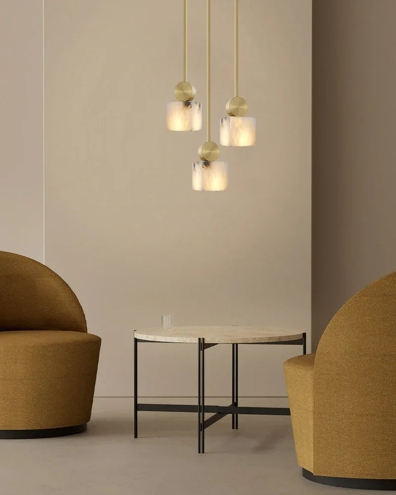 Elegant Adjustable Cable Brass/Black Alabaster Round Pendant Lamps for Dining room Modern Pendant lamp