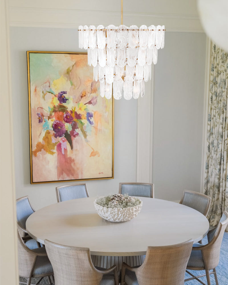 Etienne Glass Petal Prism Swirl Multi Tier Chandelier - Lux Gold Trim - Living Rooms, Dining Rooms, Foyers