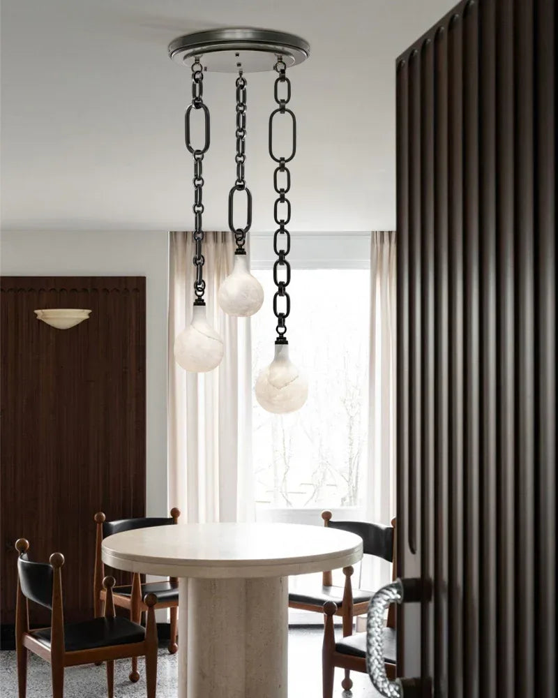 Cluster White Alabaster Globe Pendant Light with adjustable chain | 6" Living room Statement American chandelier