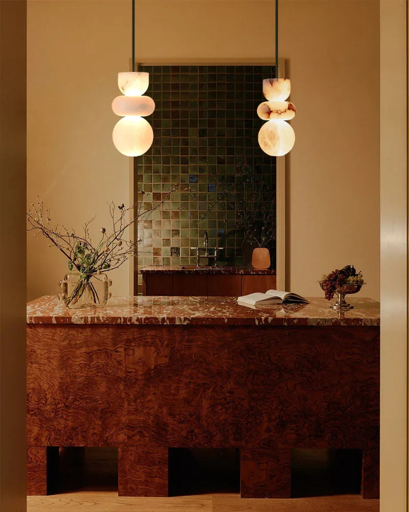 Modern Handcrafted Spanish Stone Warm White Alabaster Pendant Chain Lighting Modern Pendant lamp