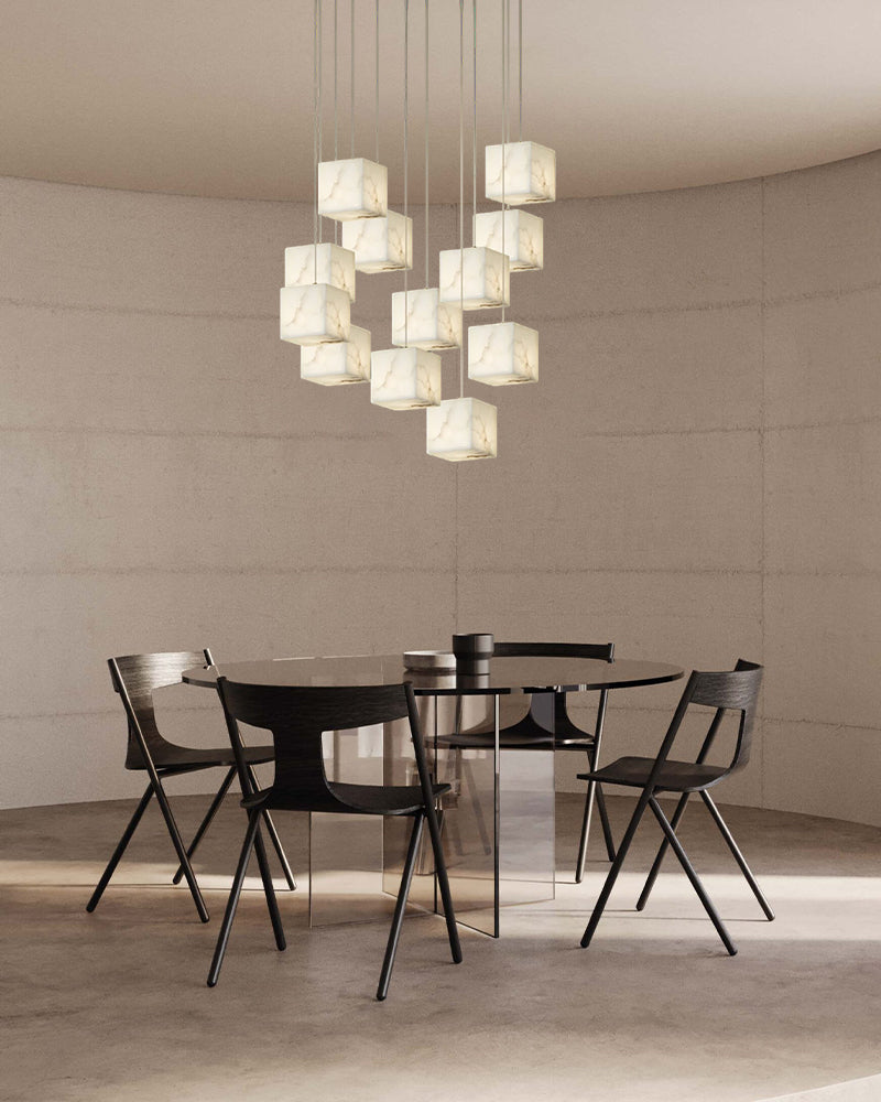 1/6/9/12/18/36-light G9 Alabaster Cluster Ceiling Pendant Lamp with Square Cube Design