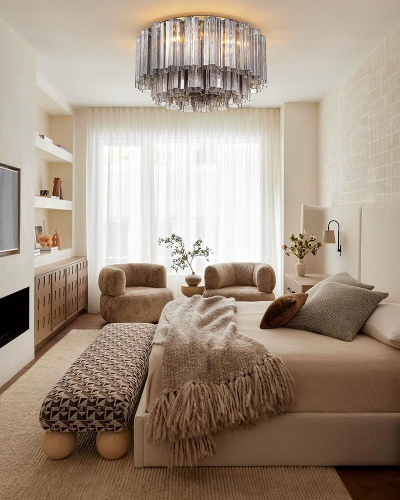 7 Lights Amber Glass Tubes Semi-Flush Ceiling Mount Lights Wide 23in Aged Brass/Black Frame Flush Mounted Ceiling Lamp