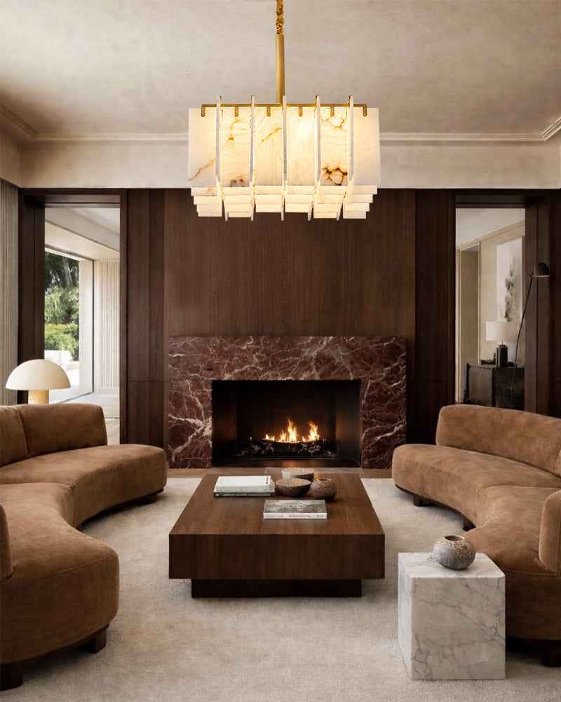 Boxed Alabaster Lattice Chandeliers - Handcarved Rectangular Stone