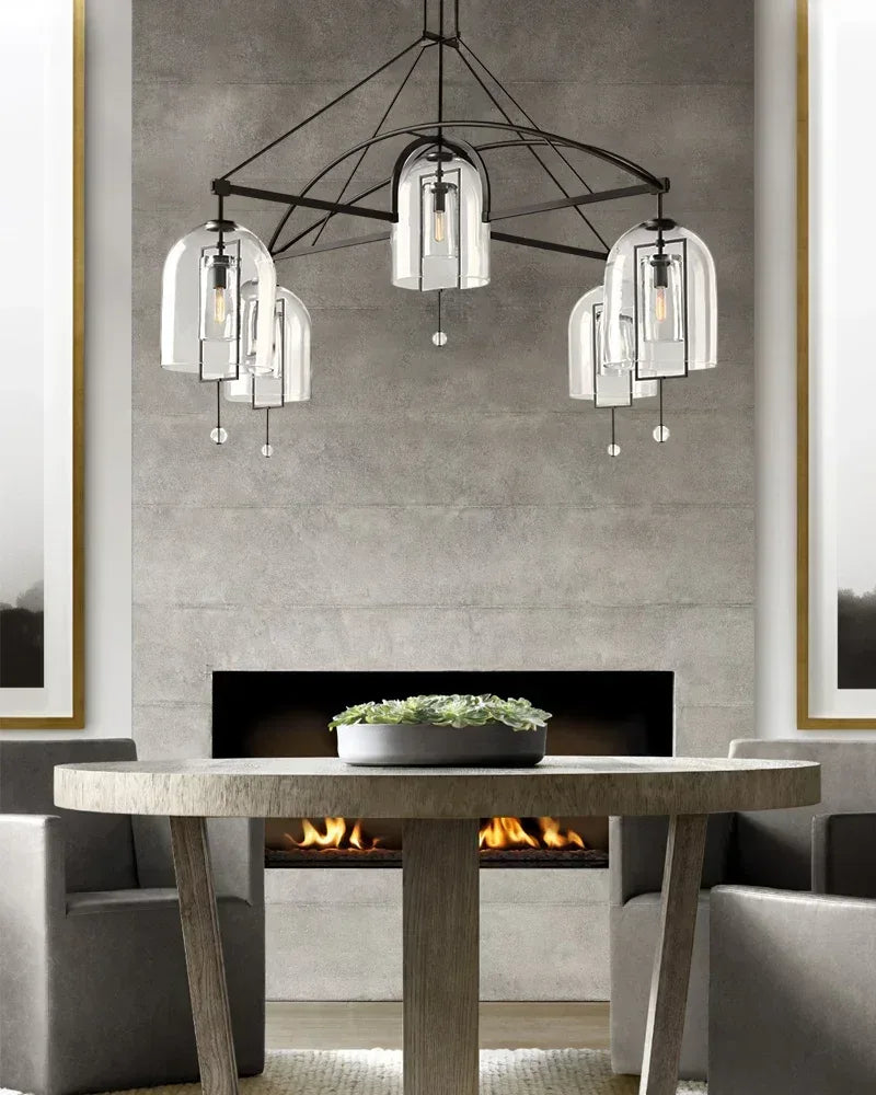 LightsStory Series Geometric Pendant Light | Sculptural Orb Hand-Blown Clear Glass and Black Copper, Black Copper finish for Modern Dining Rooms and Kitchen Islands American Vintage chandelier lamp