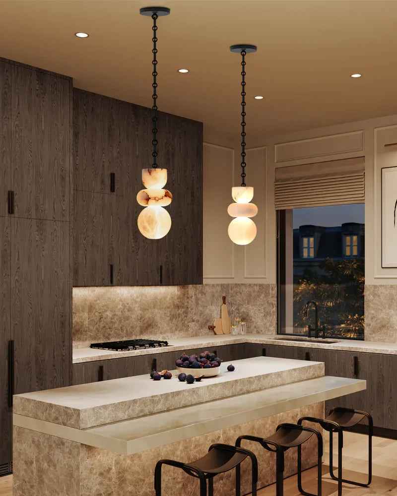 LightsStory Series Ethereal Pendant Light | Wide Round Uniquely veined faux marble, Black cord and canopy for Bedside, dining nooks, and entryways Modern Pendant lamp