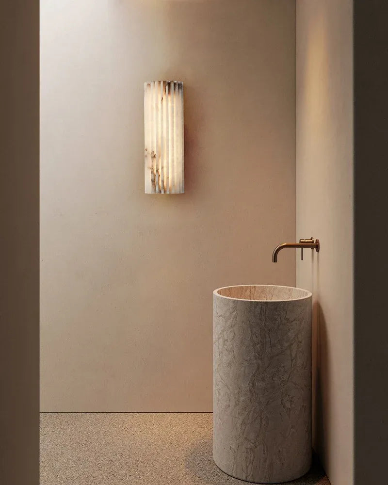 LightsStory Series Geometric Wall Sconce | Flush-mount Hand-carved Spanish Alabaster and Aged Brass, Aged Brass finish for hallways, bedrooms, and accent walls Brass Aged Wall Sconces