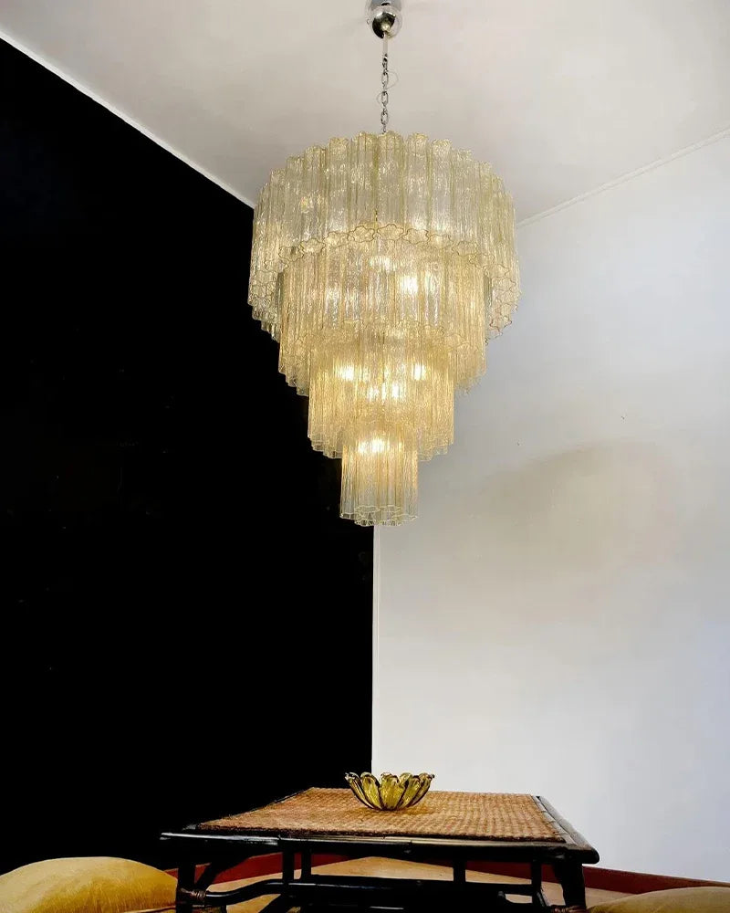Fantastic Murano Amber Glass Tube Chandelier in Chrome & Golden Frame American chandelier