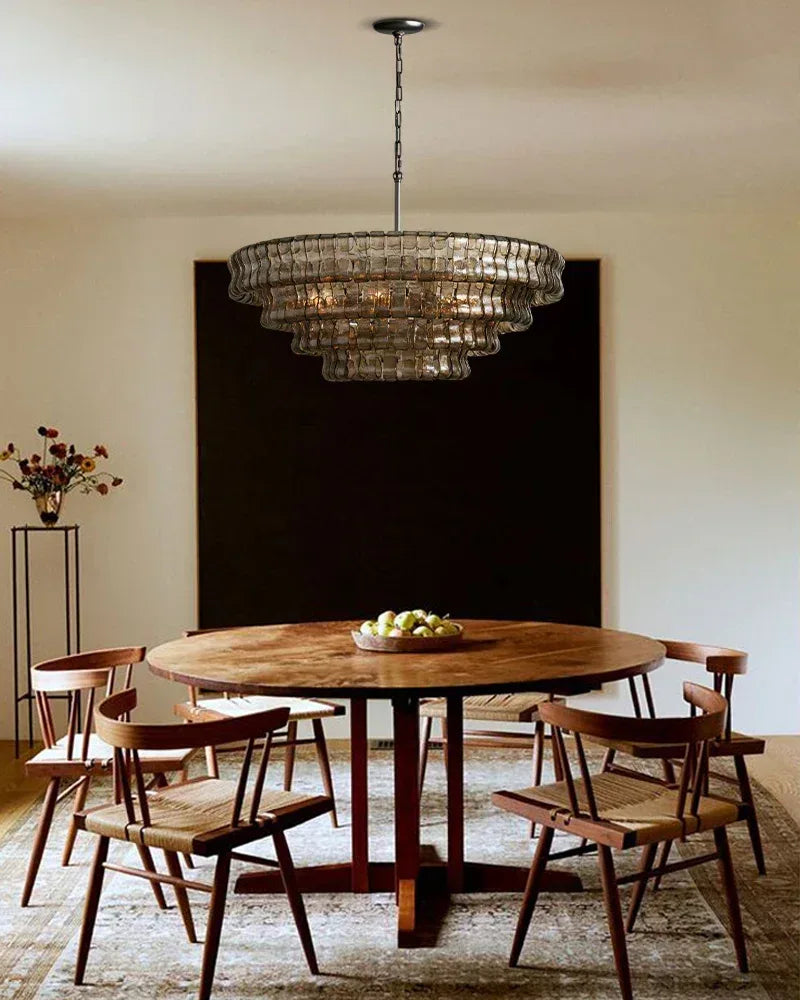 Ghiaccio Aluminum Chain E14 Tiered Round Chandelier D48" Glass Transparent /Smoke American chandelier