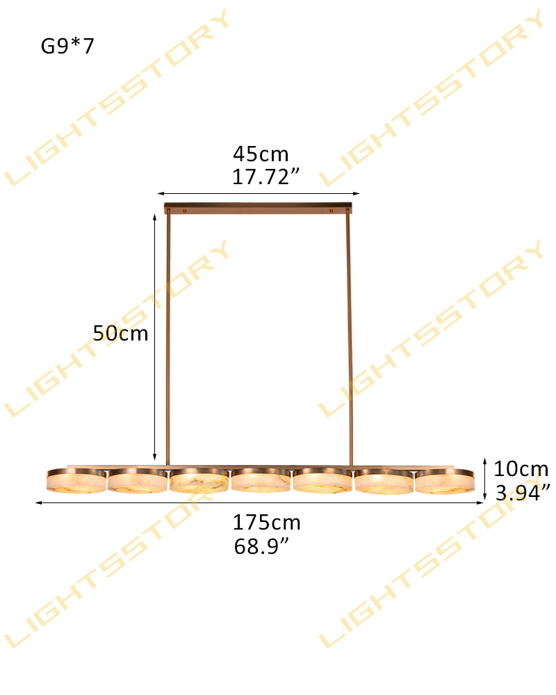 Alabaster Multi Disc Cluster Linear Pendant Light - Natural Spanish Alabaster, Lux Gold Trim - Kitchen Islands & Dining Rooms