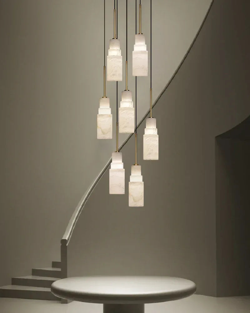 Antique aged Copper Long Hanging Cord Alabaster Pendant Lights over dining table Vintage Simple Hanging Lamp