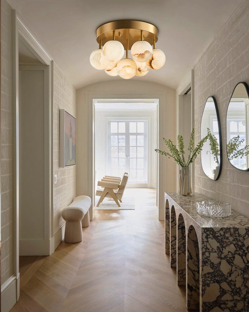 led ceiling fixture with cluster alabaster globes