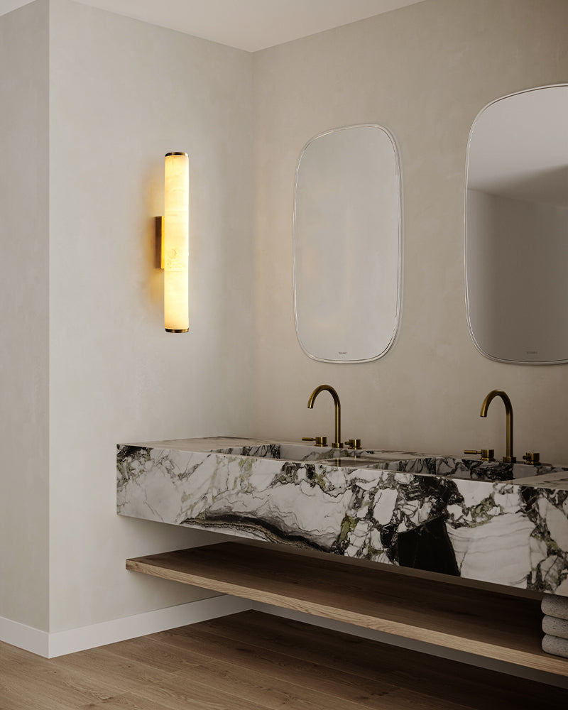 LED Copper Cylindrical Natural Marble Alabaster Wall Sconce Lamp,H30/40/50/60CM Flush Mounted Wall Sconce Lamp