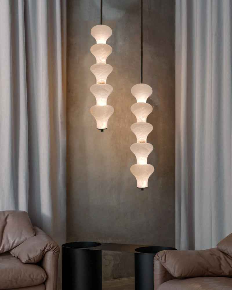 LightsStory Series Geometric Pendant Light | 5 Light Cluster Sculptural Natural Alabaster, Sleek Vertical Column for Kitchen Islands, Bedrooms, Lobbies, and Living Rooms Modern Pendant lamp