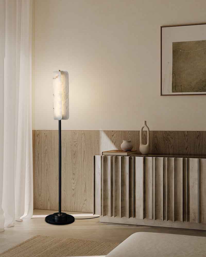 LightsStory Series Geometric Floor Lamp | Minimalist Silhouette Natural Alabaster Marble and Durable Brass, Natural Stone and Brass finish for Modern Living Rooms and Sophisticated Studies Modern Art Design Floor Lamp