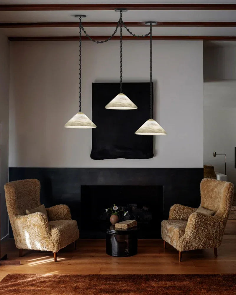 Medium 12" Conical Pendant White Alabaster Shade with Adjustable Chain for living room Modern Pendant lamp