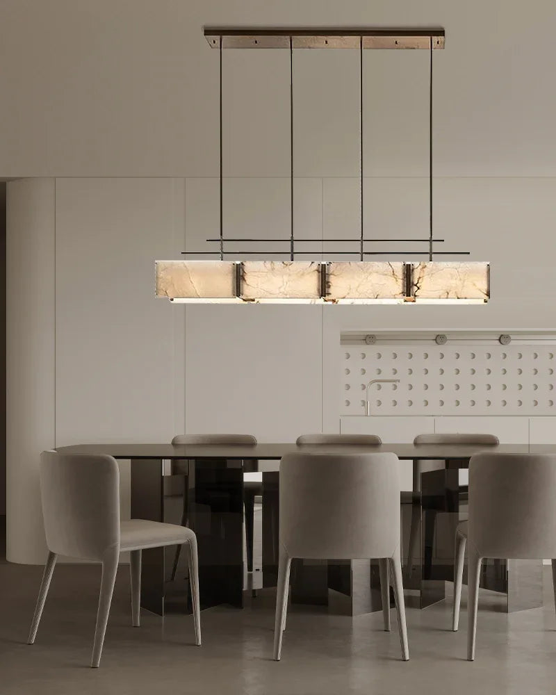 American Coastal Large Alabaster Rectangular Chandelier Lacured Brass Framework American Vintage chandelier lamp