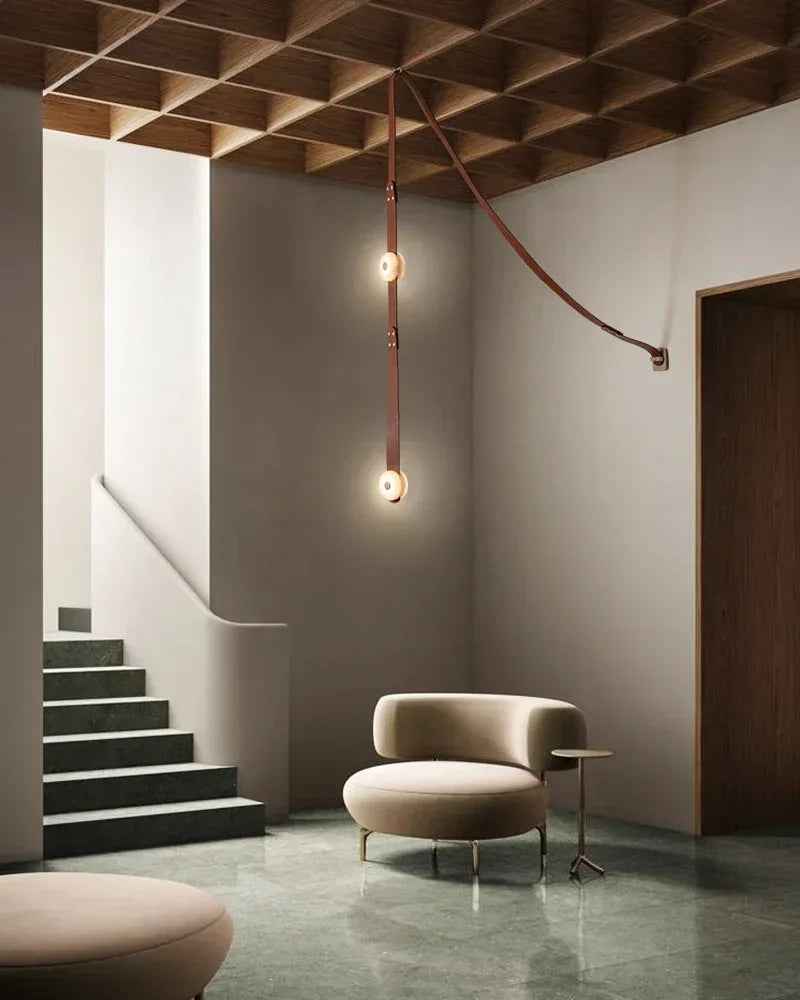 LightsStory Series Geometric Wall Sconce | Modular Alabaster Handcrafted Natural Alabaster with Fine Leather Straps, Premium Brass and Leather for Modern Living Spaces and Rental Apartments Brass Aged Wall Sconces