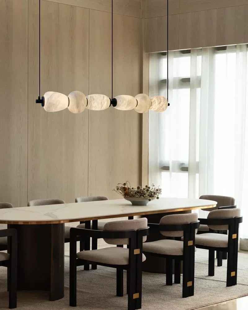 LightsStory Series Geometric Linear Pendant | Linear Hand-carved natural alabaster stone, Sleek brass finish for Kitchen islands, desks, and dining tables Modern Pendant lamp