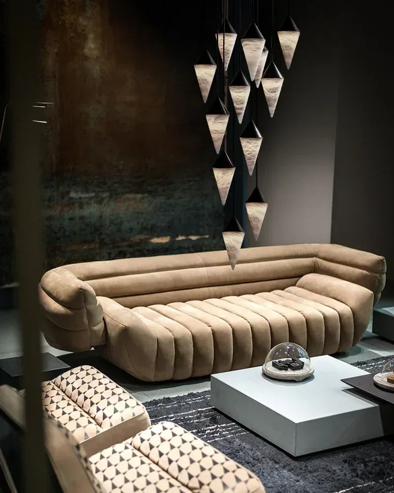 American Coastal Conical Cluster Alabaster Dome Ceiling Brass&Black Pendant Light Modern Pendant lamp