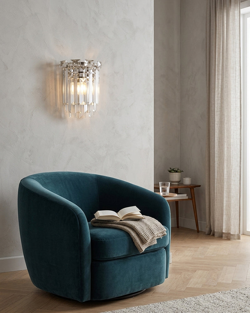 Gstaad Layered Tiered K9 Crystal Wall Light - K9 Crystal, Custom Gold or Serene Black Trim - Bathrooms, Bedrooms