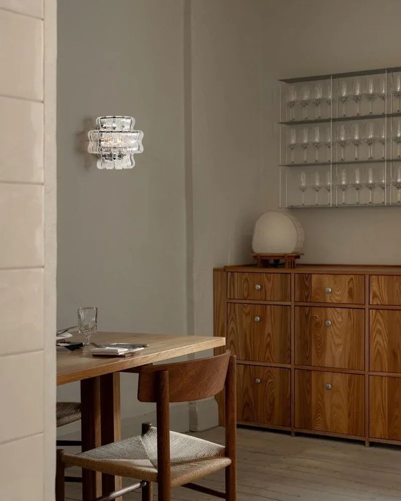 Clear/Smoke Glass Bedroom Ghiaccio Semi-Flush Wall Sconces in Brass/Black Aluminum Flush Mounted Wall Sconce Lamp