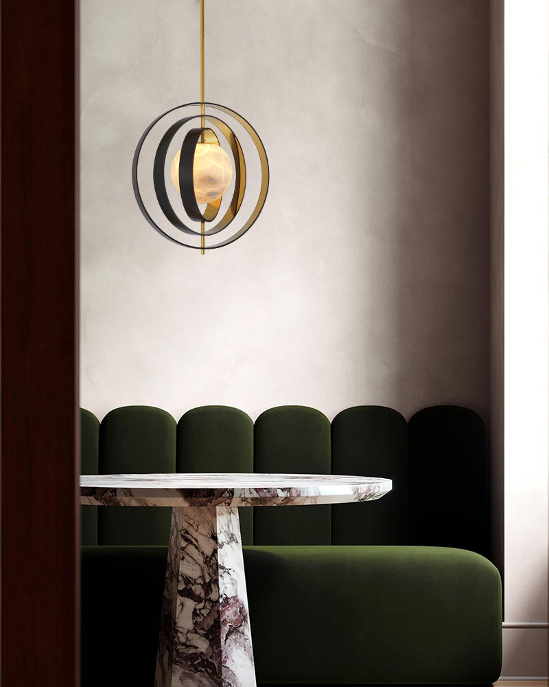 White Alabaster Round Ceiling Pendant Lamp - Gold & Bronze Rotatable Ring