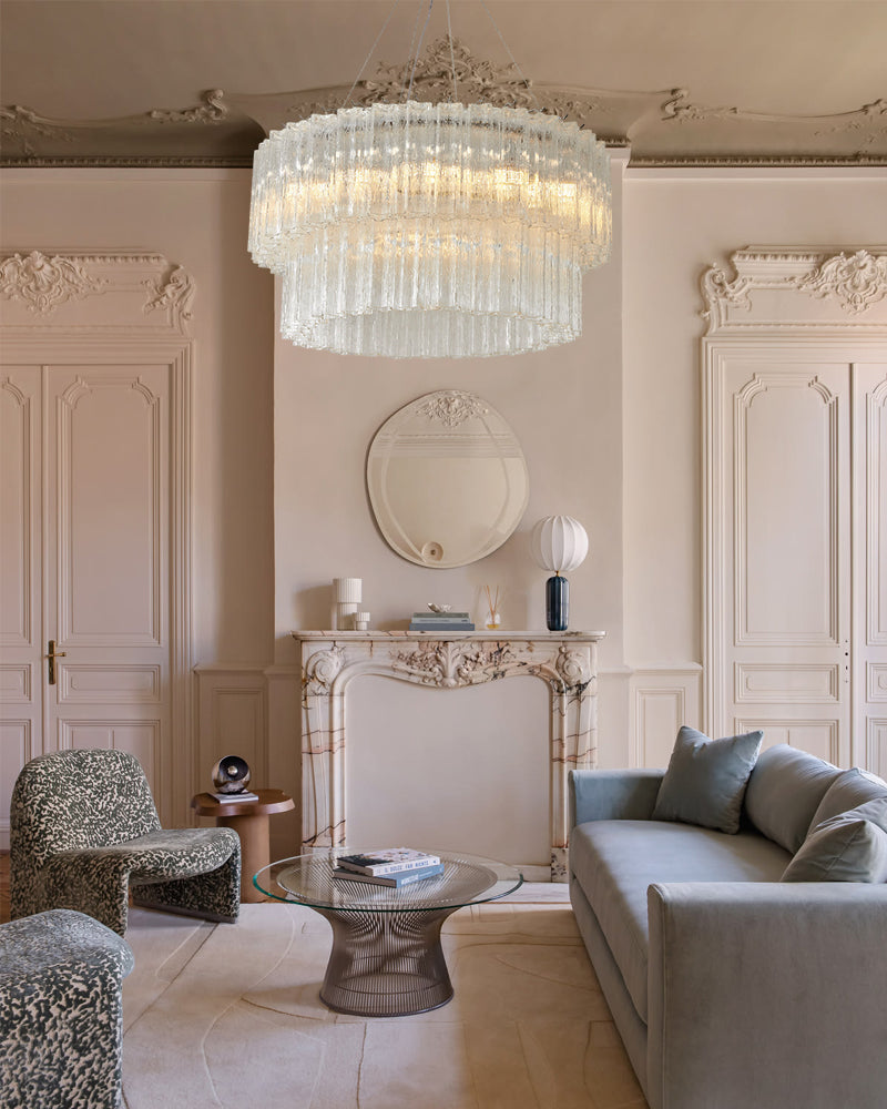 Murano Glass Round Mutil-layers Chandelier - Clear Star Shape Glass - Luxury Living Room