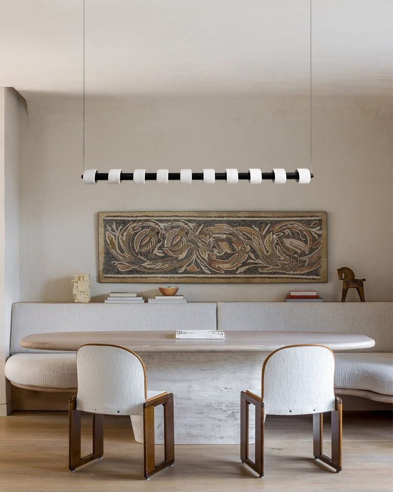 Modern Roller Alabaster Ring LED 120cm Black Strip Linear Pendant Light Wide 41" for dining room