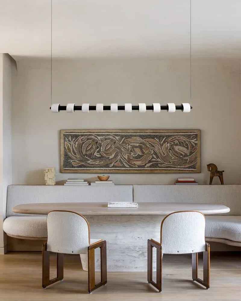LightsStory Series Geometric Pendant Light | Linear Ring Hand-carved natural alabaster, Matte Black finish for Kitchen islands and dining tables Modern Pendant lamp
