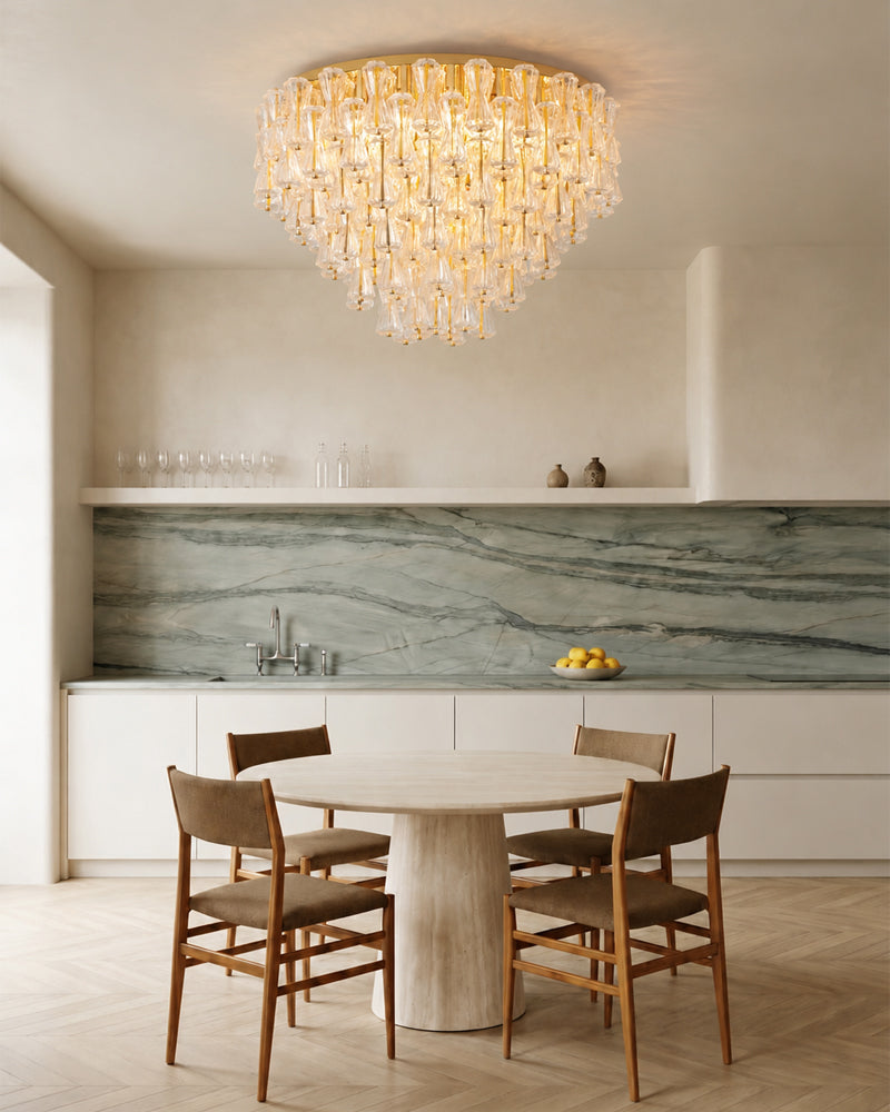 LightsStory Multi-Tiered Flush Mount Ceiling Light - Clear & Amber Glass - Low Profile Luxury Interiors