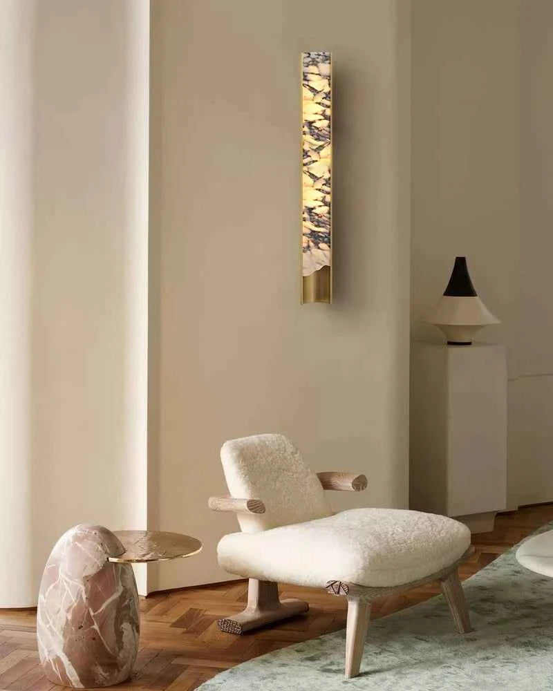 LightsStory Series Alabaster Square Wall Sconces, Natural Stone Brass & Black Metal LED Wall Lights Flush Mounted Wall Sconce Lamp