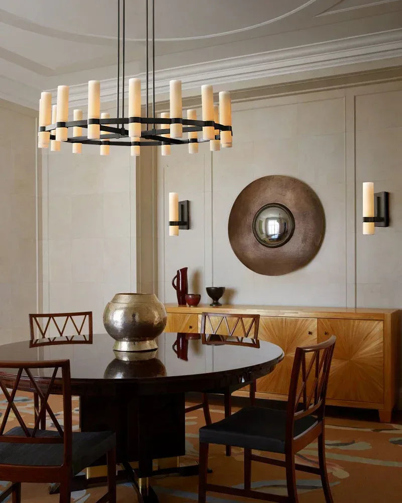 Farmhouse Rustic Milk Glass Linear Ravelle Chandelier Lacquered Brass/Black Metal American chandelier