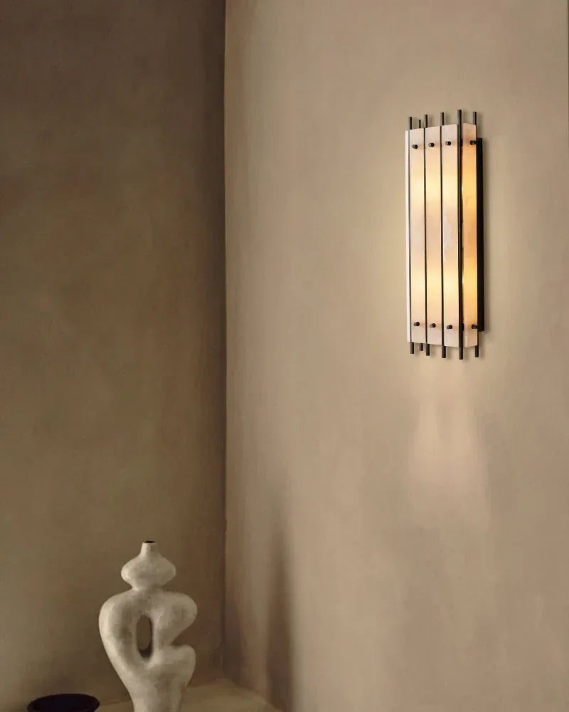 4-light San Marco Alabaster Grand Linear Sconces 26" of Height Lacquered Brass/Black Flush Mounted Wall Sconce Lamp