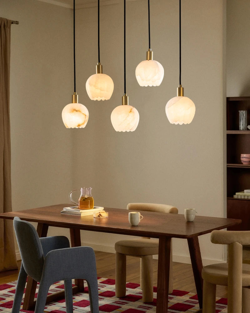 Lightstory Series Modern Alabaster Marble Pendant Lighting | 3/5/7/9 Lights Petal Bud with Gold or Black accents for Dining Room,Hotels American chandelier