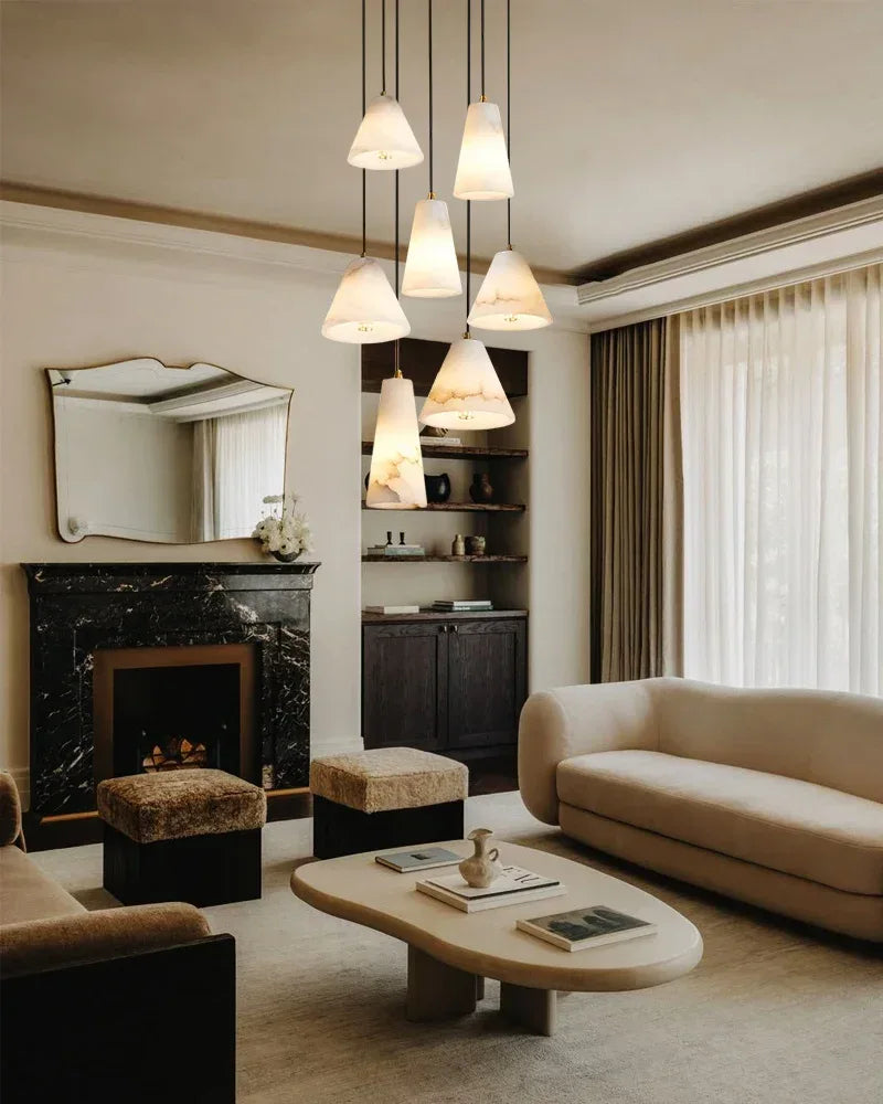 LightsStory Series Ethereal Pendant Light | Dome Hand-polished Spanish alabaster, Corrosion-resistant metal base for Kitchen islands, living rooms, bedrooms, and entryways Modern Pendant lamp