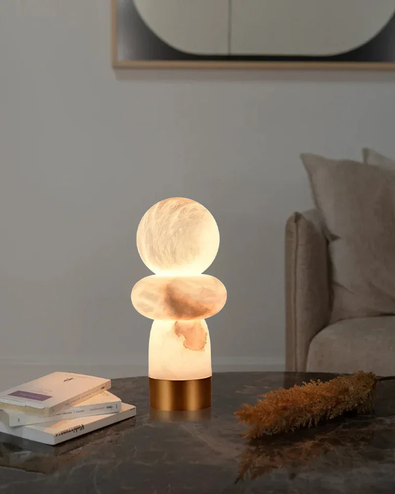 Antique White Alabaster Table Lamp Wide 8" in Brass & Bronze Base Finish Vintage Simple Table Lamp