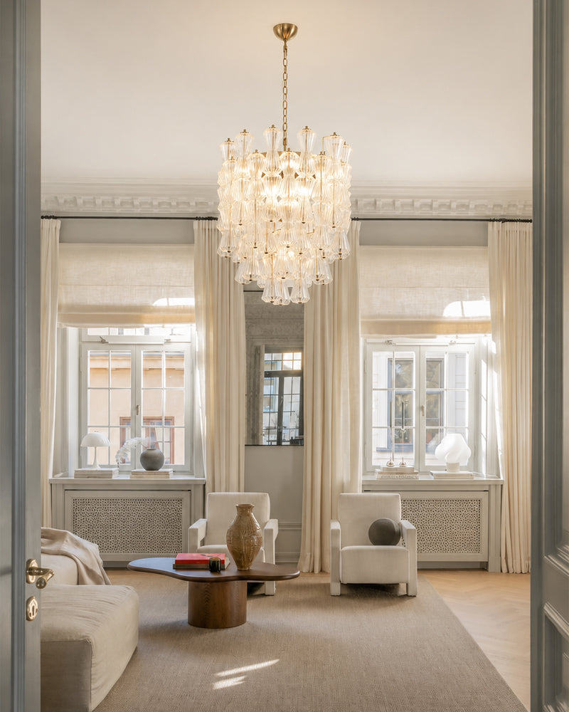 Murano Glass Cascade Tiered Chandelier - Amber & Clear & Green Glass