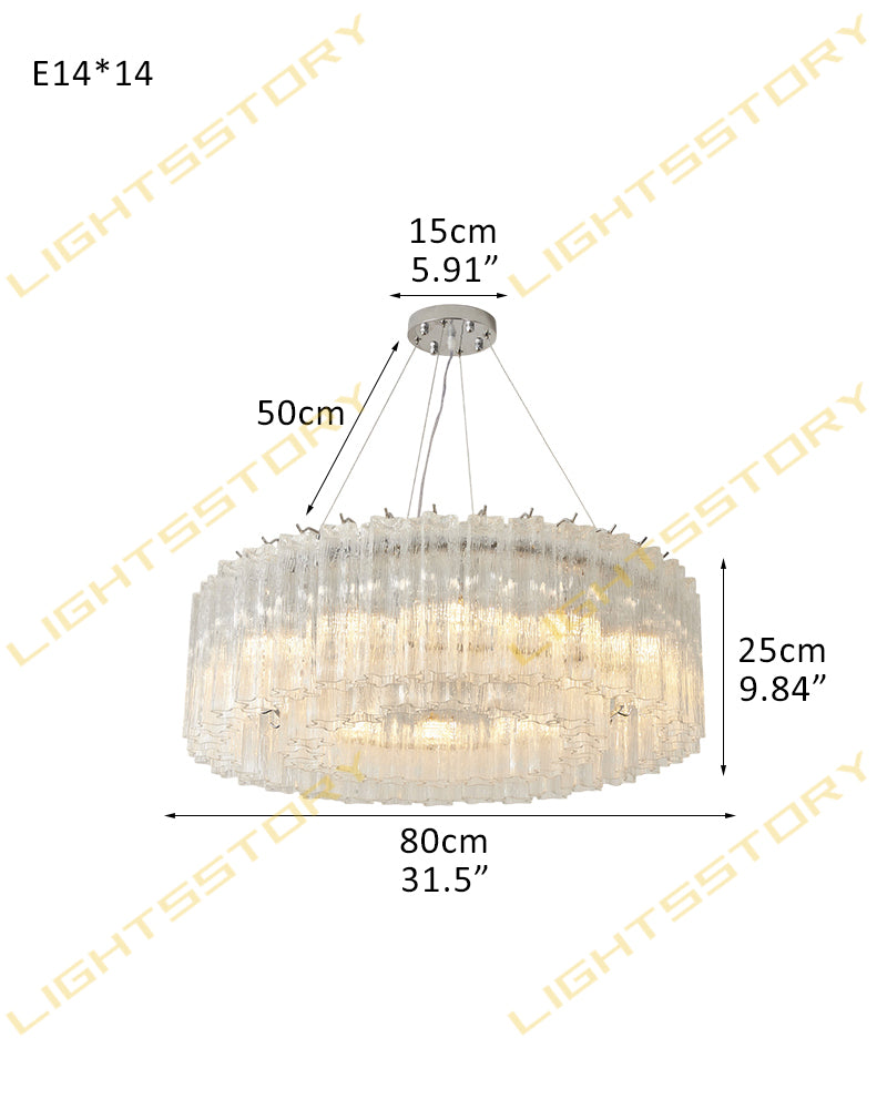 Murano Glass Round Mutil-layers Chandelier - Clear Star Shape Glass - Luxury Living Room