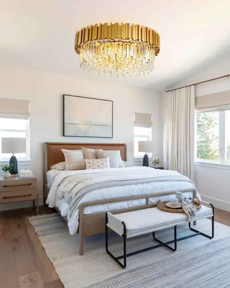 LightsStory Series Grand Ceiling Light | Multi Tier Crystal Gold-plated stainless steel and hand-cut crystal glass, Premium Gold-plated finish for Living rooms, dining rooms, and grand entries Flush Mounted Ceiling Lamp
