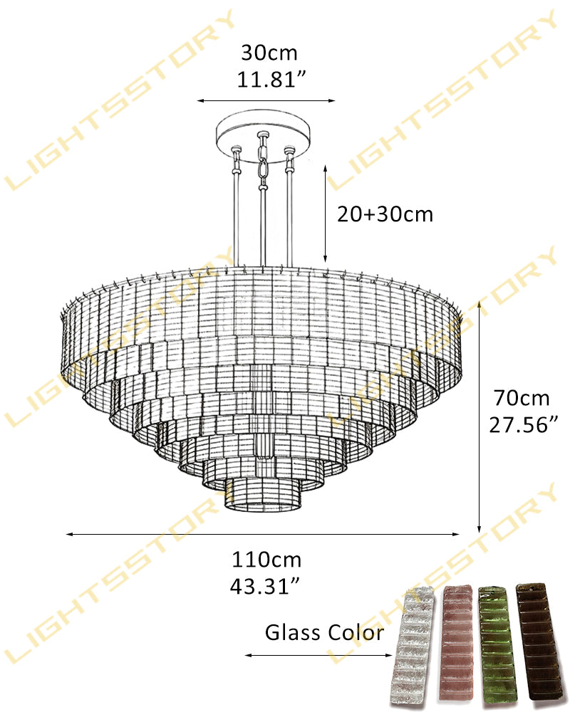 Cassis Fluted Blush Pink Multi Tiered Waterfall Chandelier - Textured Glass, Lux Brass Trim - Dining Rooms, Living Rooms & Bedrooms